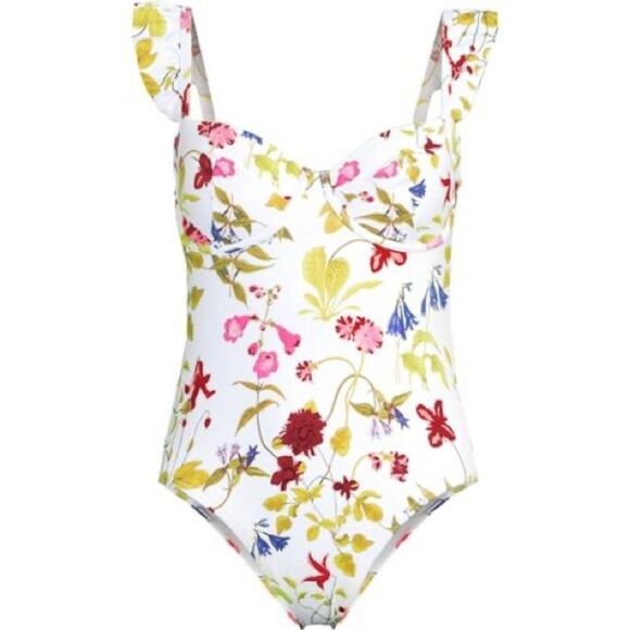 Land's End Balconette high leg one piece swimsuit white multi garden floral Var - Picture 1 of 4